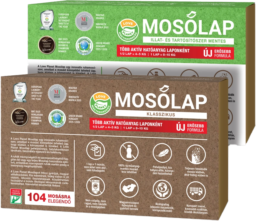 Az új Love Planet Mosólap klasszikus és illat- és tartósítószer mentes változata, akár 104 mosásra